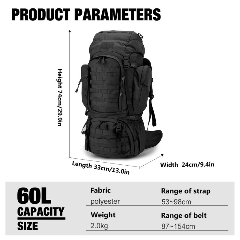Mardingtop 60L Military Internal Frame Backpack for Hiking,Camping,Hunting,Rucksack Backpack with Rain Cover - Image 2